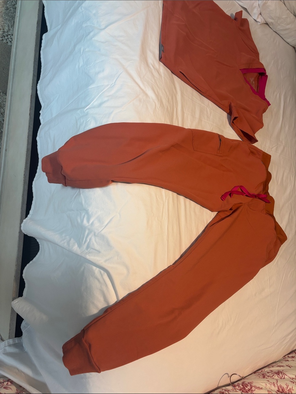 Figs Women's Rust Orange Jogger Sweatpants with Pink Drawstring